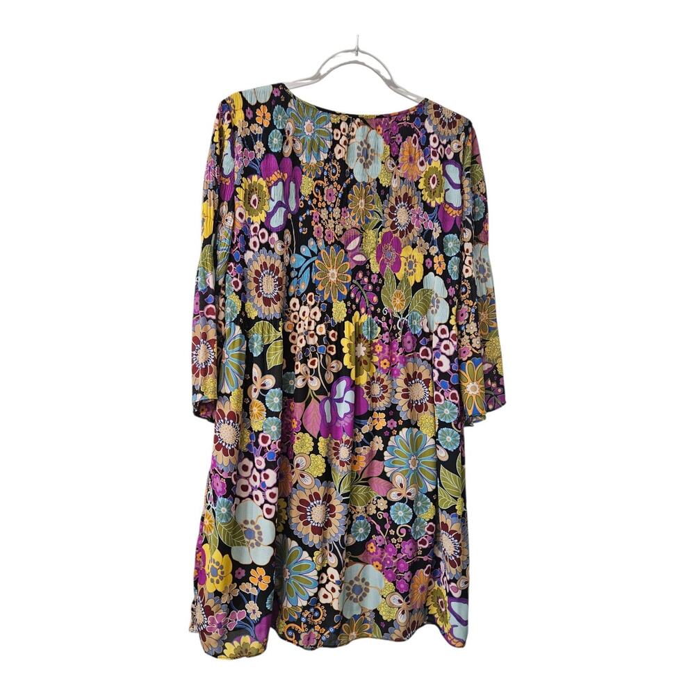 Emma & Michele Dress SM 3/4 Sleeves Pullover Floral Crinkle Bodice/Sleeves RETRO - Picture 2 of 10